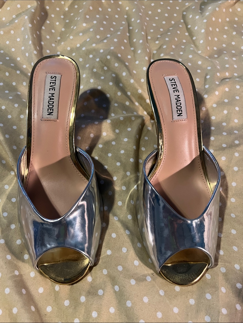 Steve Madden Silver Metallic Open-Toe Slide Mules